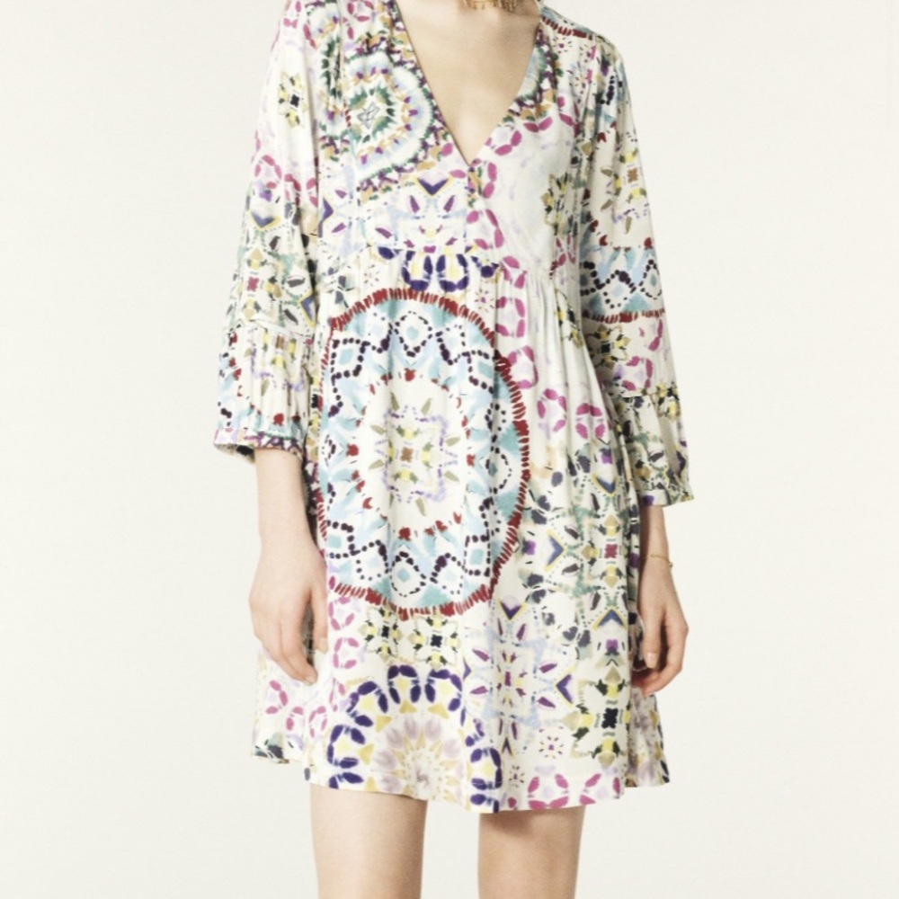 ba&sh Cream Multicolor Medallion V-Neck Mini Dress